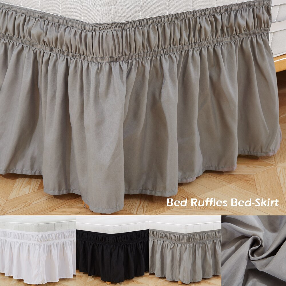 Couleur unie roi jupe lit colchas para cama élastique lit volants lit jupe doux confortable enveloppement autour de la décoloration résistant