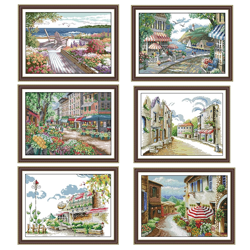 Meer Cafe straßenbild malerei zählen druck auf leinwand 14CT und 11CT DMS kreuz stich aufbringen stickerei Bausatz DIY Hand einstellen