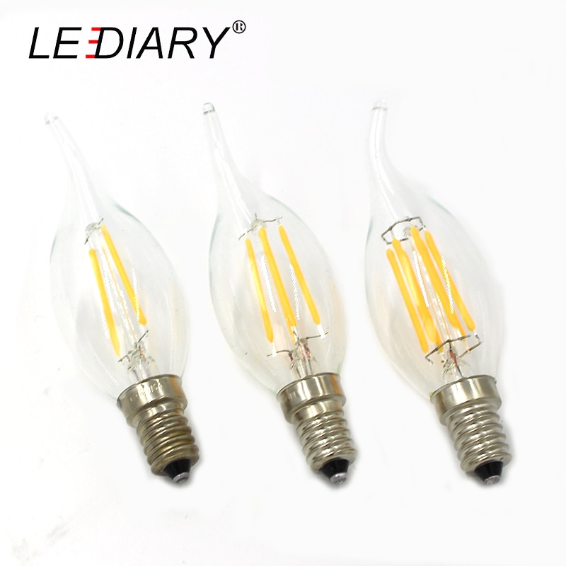 LEDIARY 5PCS High Lumen Dimmable C35 E14 LED Filament Candle Bulb Retro Edison LED E14 Clear Lamp 2W/4W/6W 220V Cold/Warm White