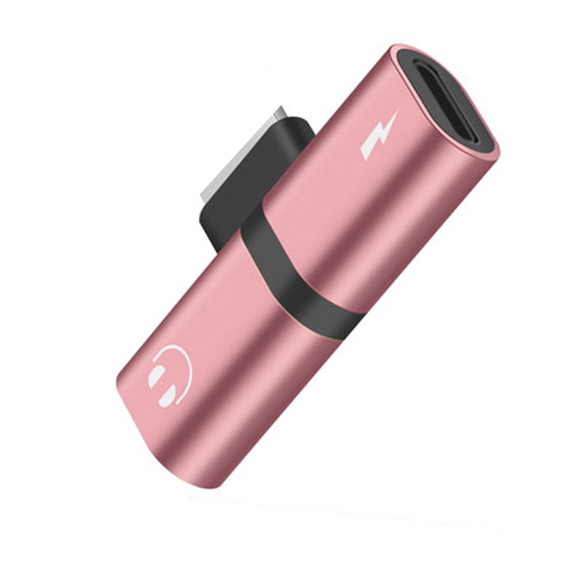 Podwójne oświetlenie 2 w 1 Ładowanie Adapter do słuchania i rozmów telefonicznych dla Iphone 11 12 13 X XS MAX XR 7 8 Plus Rozgałęźnik ładowarki audio do słuchawek: Różowy