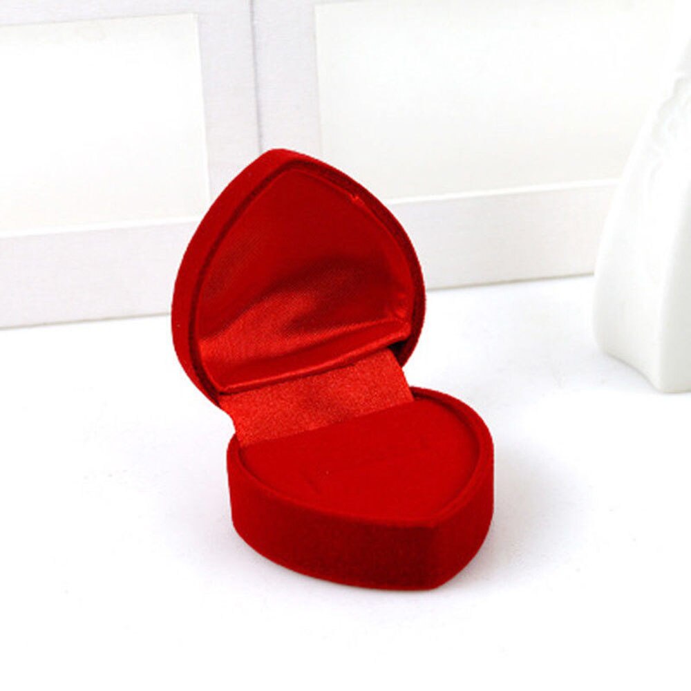 Mode 1Pcs Rode Hartvormige Romantische Fluwelen Verjaardag Engagement Ring Box Valentijnsdag Ring Box Sieraden display Box: Red