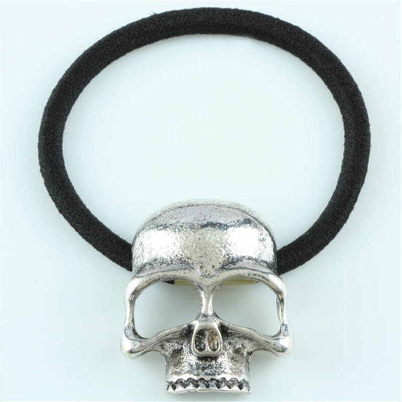 1 coletero gótico Punk para mujer, cuerda para el pelo con forma de calavera de cuervo, banda elástica cabello, goma para el pelo, accesorios para el cabello para niña y mujer: Silvery Skull