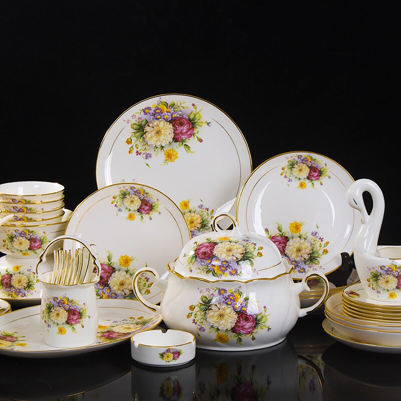 Jingdezhen Keramische Bone China Servies Gerechten Kom Plaat Soep Lepel Westerse Steak Plaat Met Diy Servies