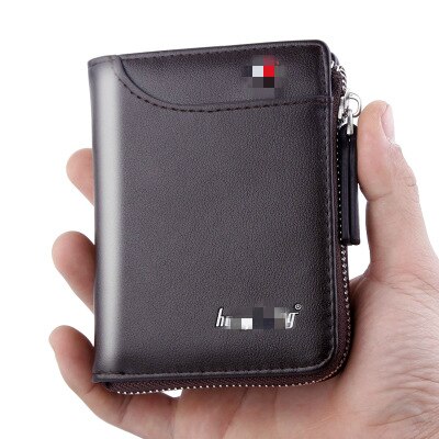 short Men wallets card purse Multifunction organ leather wallet for male zipper wallet with coin pocket: B