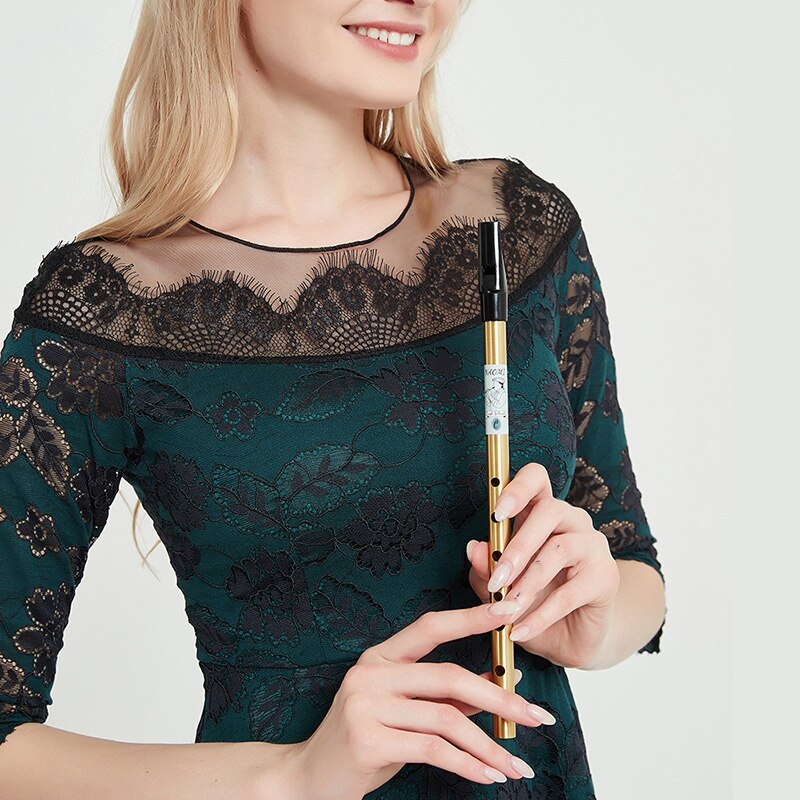 NAOMI Penny Whistle - High C Key - 6 Holes - Brass - Beginner Folk & Jazz Instrument