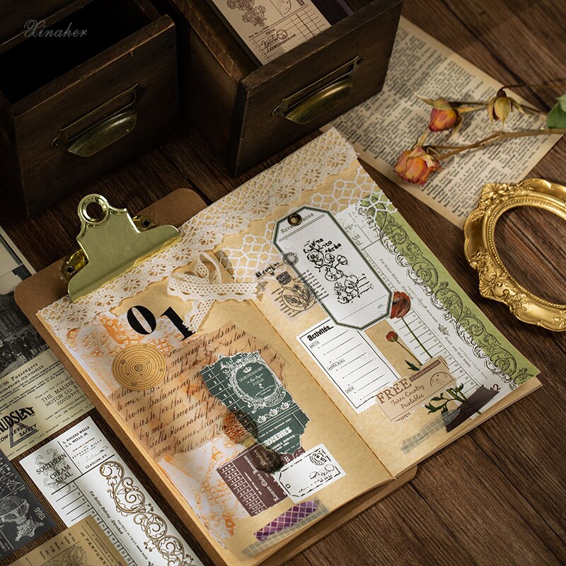 50 pçs material do bilhete da videira da flor papel lixo jornal planejador de papel ofício scrapbooking vintage decorativo diy artesanato álbuns de fotos
