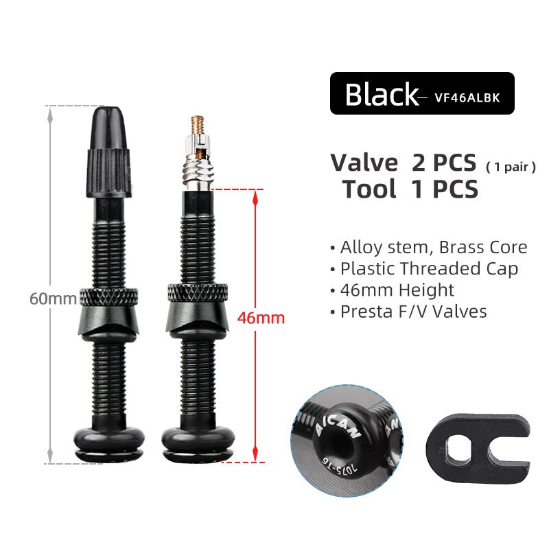 2 Stuks/1 Paar Fiets 46/58Mm Presta Ventiel Voor Racefiets Tubeless Carbon Velg Aluminium messing Air Valve: FV 46mm Black