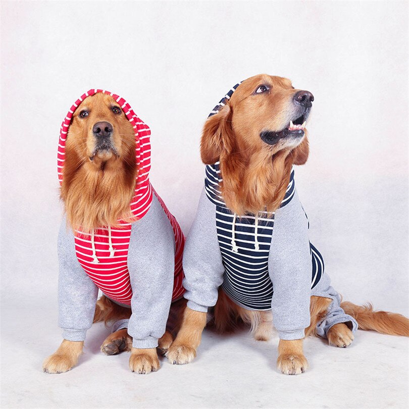 Cotton jumpsuit clothes for large dogs Coat Striped dog jumpsuit winter Four-legged hoodie Dogs Pajama Overalls big dog clothes