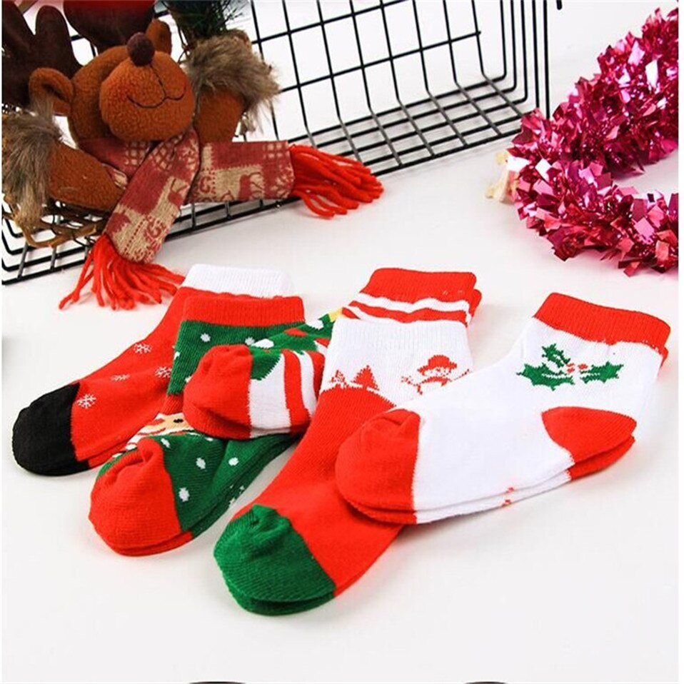 5 Paar/partijen Baby Kerst Sokken Print Sneeuw Man Elanden Boom Sox Voor Baby Jongens Meisjes Winter Super Warm Houden Sok