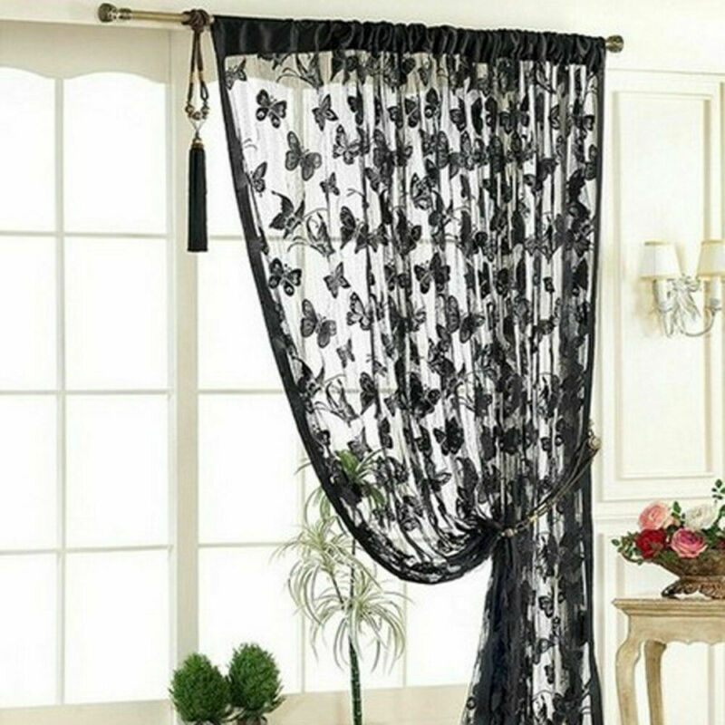 Nyeste 1 stykke blonde net gardin sommerfuglsnor værelse vindue kvast panel dekoration 1*2m sommerfugl line gardin