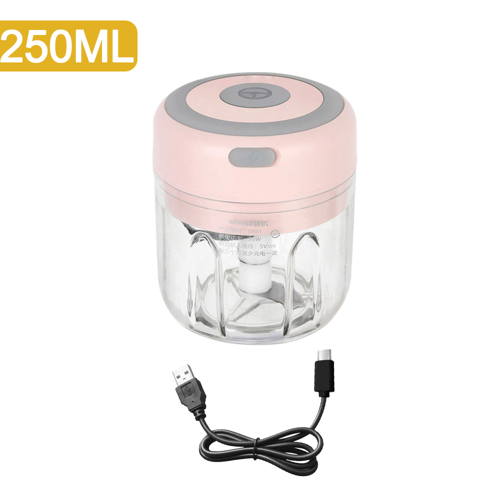 100/250Ml Mini Elektrische Knoflook Stamper Chopper Cutter Gember Stamper Machine Voor Keuken Voedsel Crusher Chili Groente Usb opladen: Pink Set F