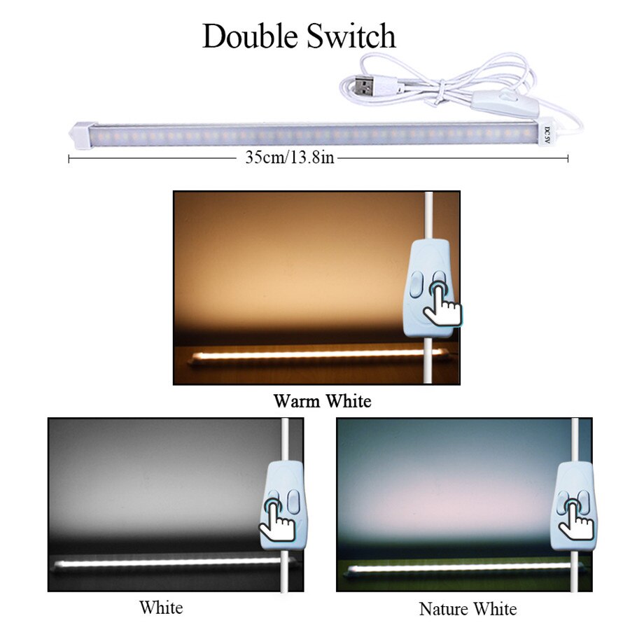 Bureaulamp Dimbare USB Led Bar Nachtlampje Led Tafellamp DC 5V Dagelijkse Verlichting Nachtlampje Dimbare 3 kleuren Wit Warm Wit: 35cm 3 Colors