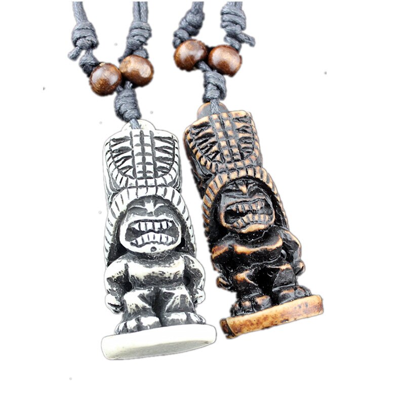 COOL Jongen mannen Maori/Hawaiian Style Faux Gesneden totem tiki mannen Hangers Kettingen Amuletten XL34: Type 4 / Donkerbruin