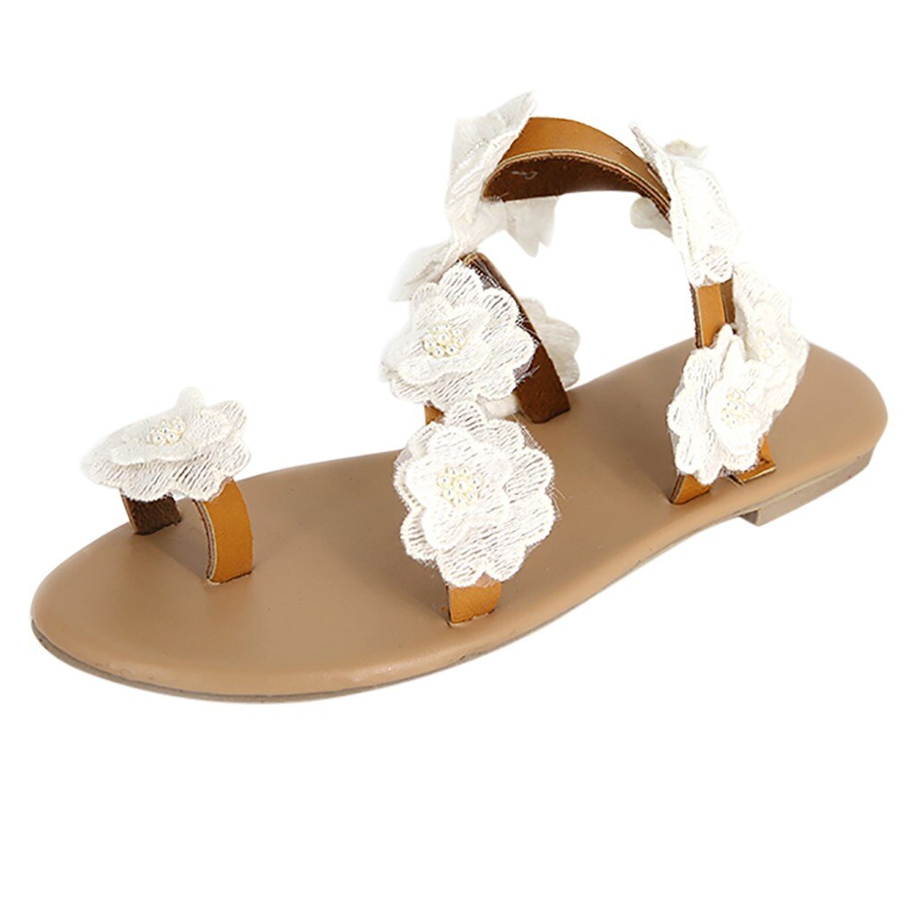 YOUYEDIAN Mode Vrouwen Teen Bloem Platte Bodem Schoenen Zomer Sandalen Open Teen Rome Sandalen zapatos de mujer de moda de #3: 5