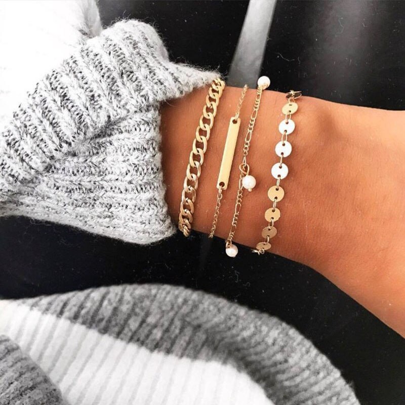 Charms Bracelets Set Women Tassel Bracelet Chain Girl Rose Gold Color Jewelry Bohemia Stainless Steel Armband