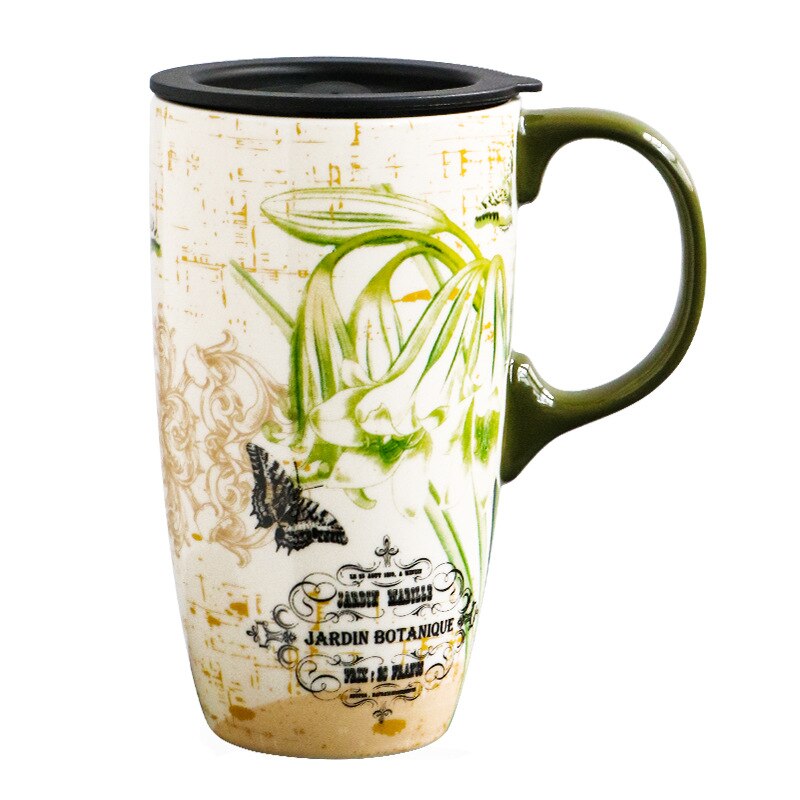 Tazza di porcellana dipinta a mano tazza di caffè in ceramica di grande capacità con coperchio ufficio casa coppia tazze di succo d'acqua in ceramica tutto'ingrosso: F-500ml