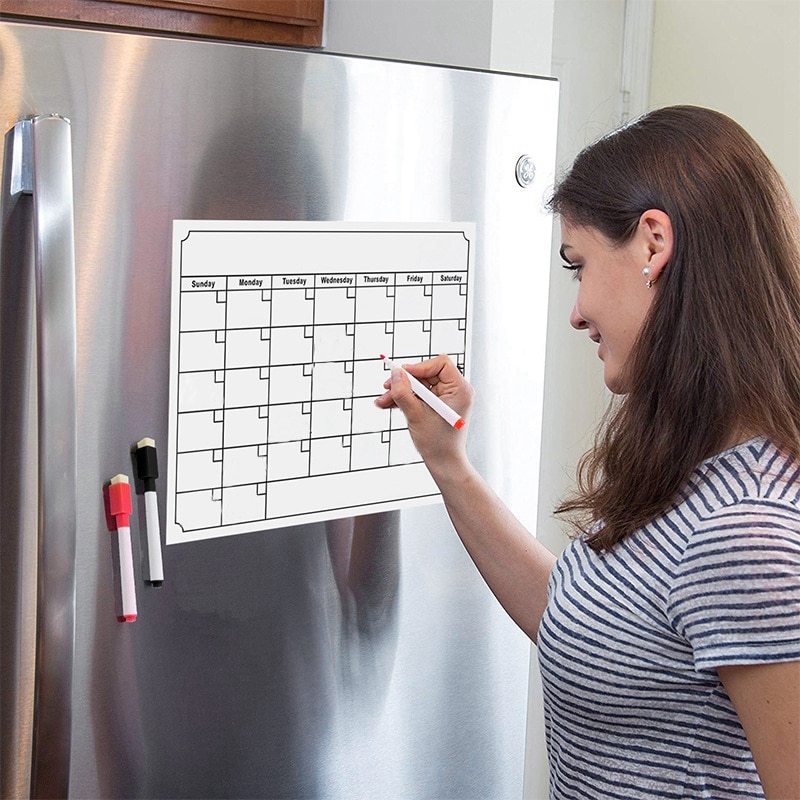 Pizarra blanca A3 planificador mensual tablero de mensajes magnético cocina notas de tablones de anuncios flexibles diarios imán de nevera Calendario de dibujo
