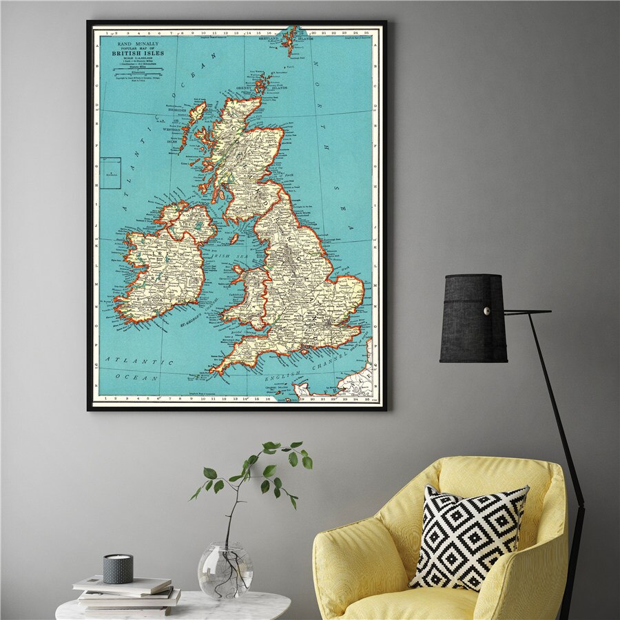 Antique United Kingdom Map Vintage British Isles Poster Wall Art Sticker Retro Canvas Print Painting Cafe Bar Pub Home Decor