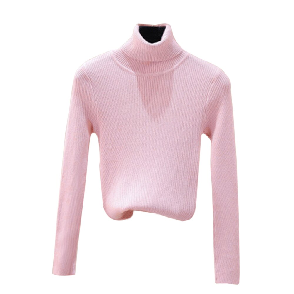 Muyogrt kvinnor baströjor höst vinter toppar slim fit dam pullover solid stickad tröja tröja mjuk varm pull femme: Rosa