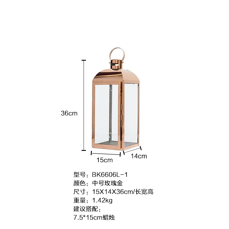 Glas jern lysestage metal vind lampe vindtæt lysestager gulv lys lanterne bryllup kandelaber portavelas dekoration: 15 x 14 x 36 cm 1