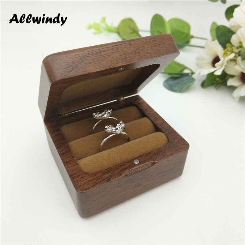 Handcrafted Walnut Wooden Ring Storage Box For Mr & Mrs Couple Engagement Rings Wedding Decoration Wooden Box Can Engraved Logo