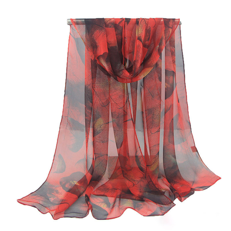 Écharpe d'été en mousseline de soie, châle de plage pour femmes, serviette de plage, écharpe douce imprimée feuilles d'érable, écharpe douce pour femmes,