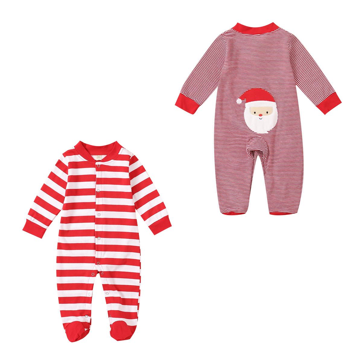 0-24m natal footies infantil bebê meninos meninas manga longa macacão 2021 natal 2 estilos listrado papai noel impressão voltar outfits