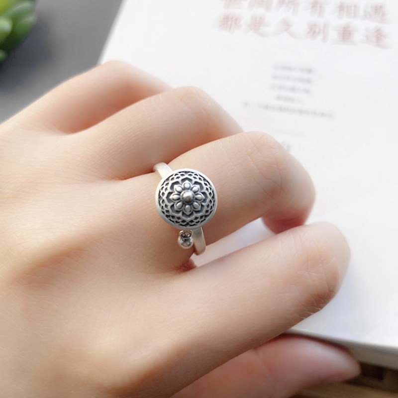 Retro argento sterling 925 ruota fiore di loto regolabile ​ Anelli per donna Offerta all'ingrosso di gioielli di lusso GaaBou