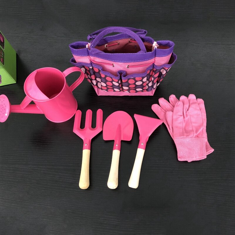 6Pc Kids Tuin Gereedschap Set Outdoor Speelgoed Voor Kinderen Stevige Tote Metalen Gereedschap Houten Handvat Zandbak Speelgoed Strand Vroeg learning Guide