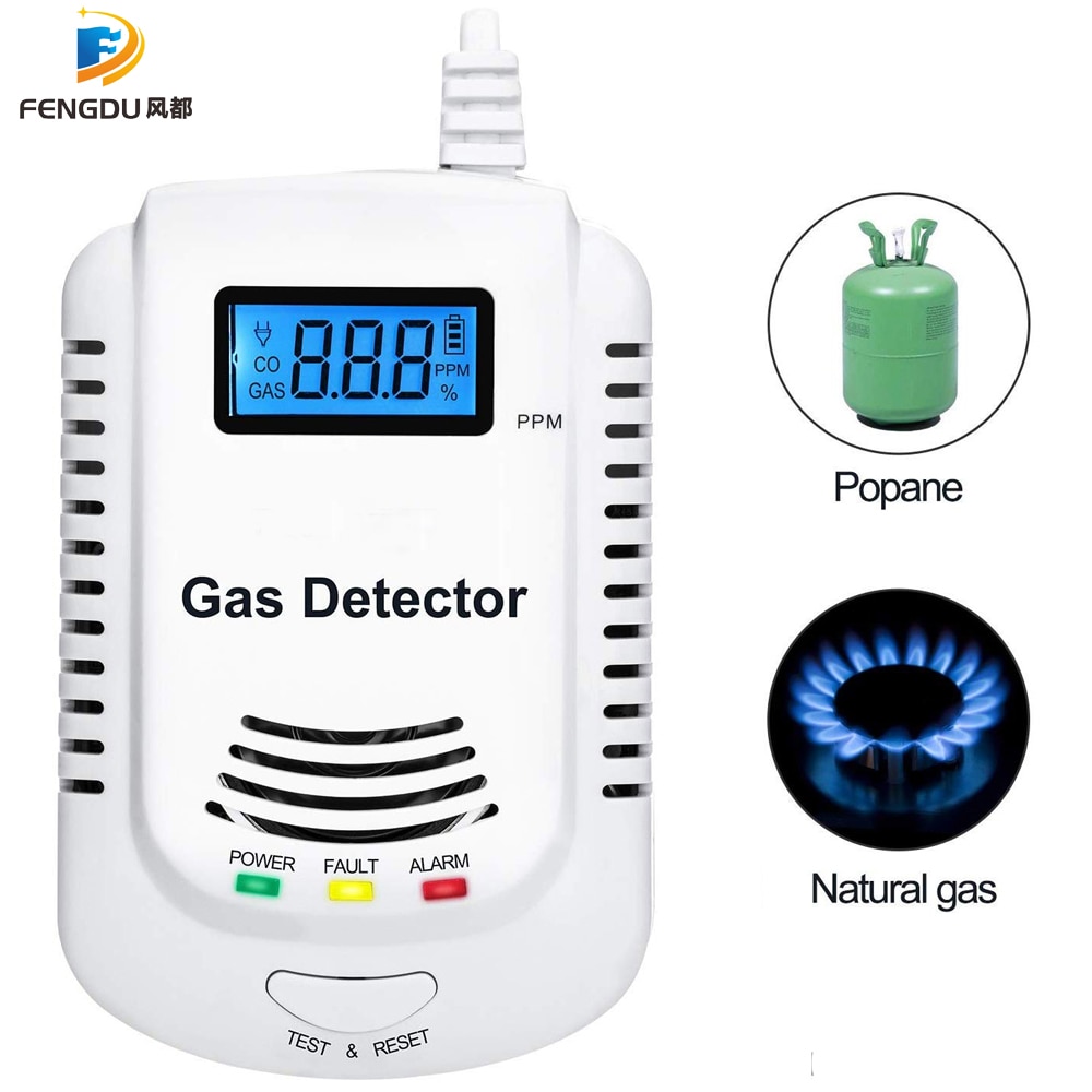 GAS DETECTOR Voice Warning Kitchen Alarm Kit Independent EU Plug in Combustible Natural LCD Display GAS LEAK SENSOR Alarm