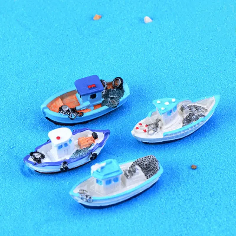 Miniatuur Mini Boot Model Visserijschip Speelgoed DIY Craft Home Tafelblad Decor Plastic Boot Speelgoed Hars Ambacht