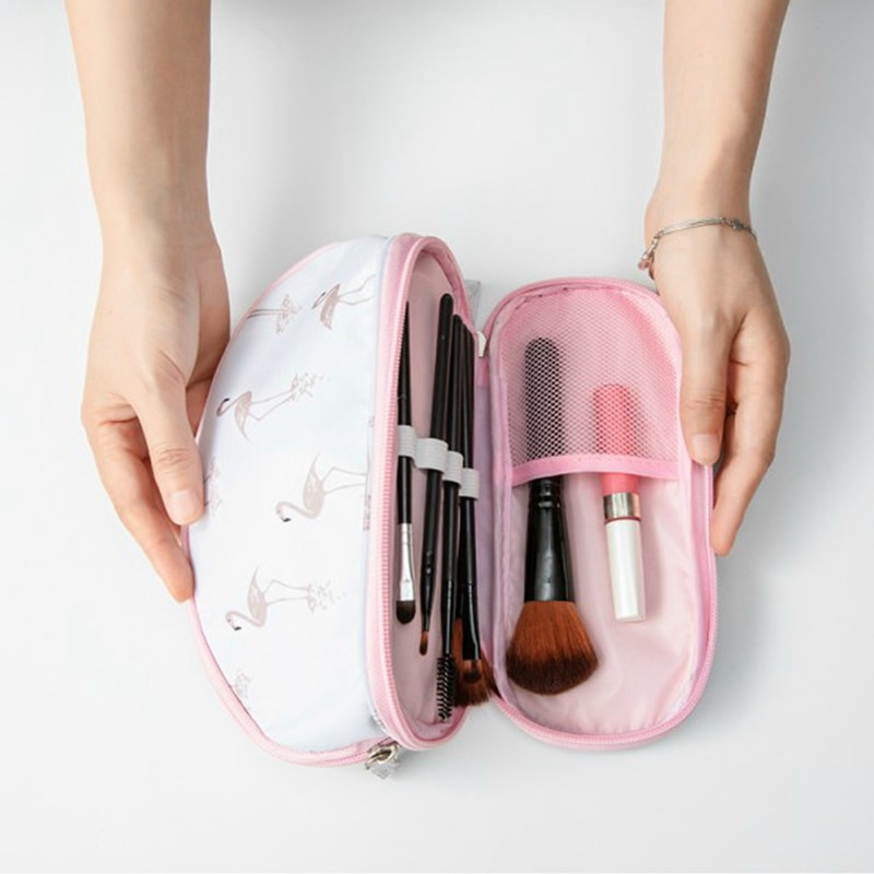 Travel Double Layer Flamingo Big Makeup Bag Women Portable Zipper Make Up Case Beauty Wash Organizer Storage Cosmetic Toiletry