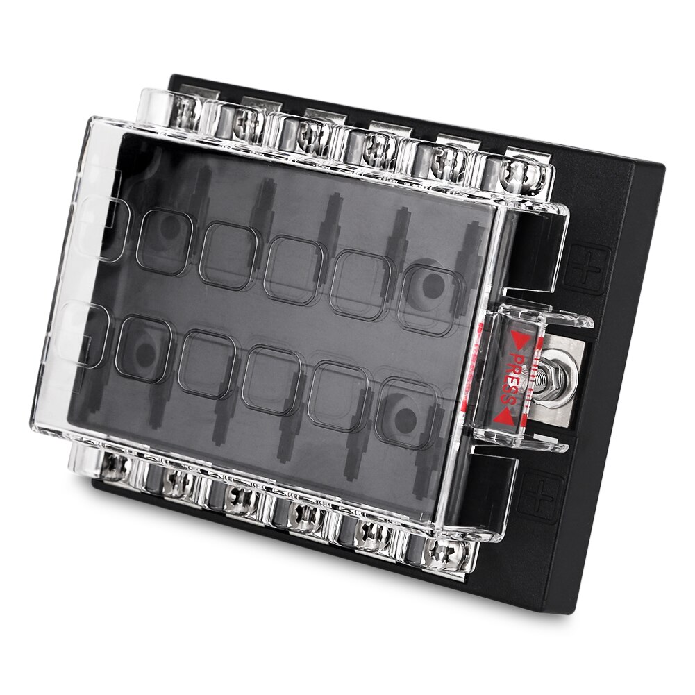 Caja de fusibles de 12 vías para barco marino, 12V 24V, Base de fusible, soporte de bloque, tuerca de tornillo, Terminal, fusibles gratis, indicador LED, cubierta impermeable