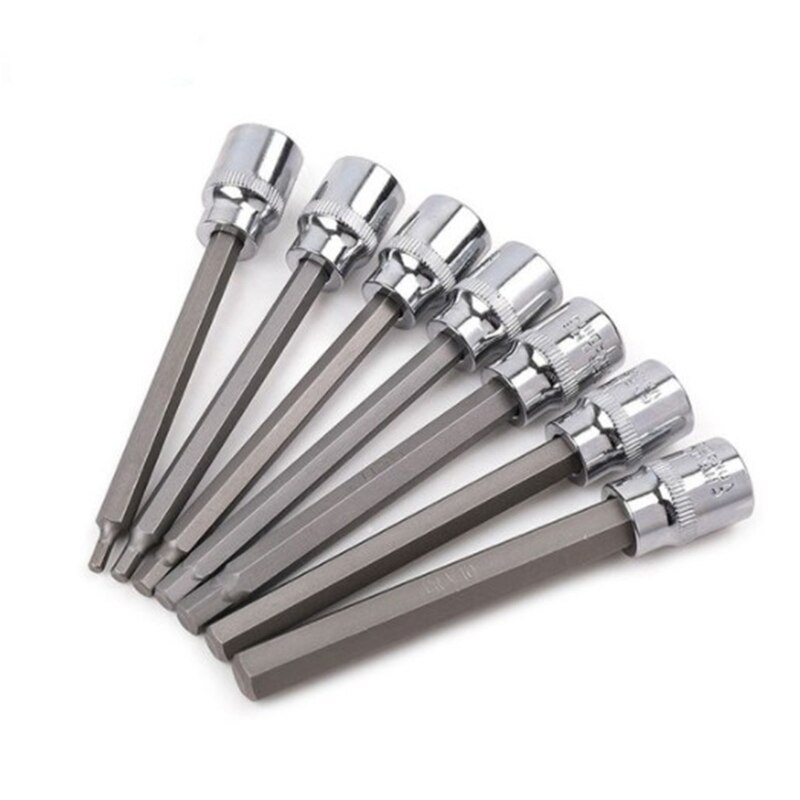 7Pc 3/8 Extra Long Socket Set 3-10mm Socket Adapter for Torque Socket Wrench Hex Key Screwdriver Bit Set