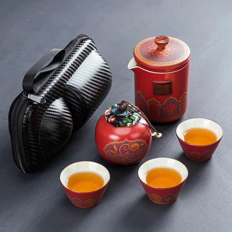 Kinesisk kung fu teset keramisk bärbar tekanna set utomhus resor gaiwan te koppar te ceremoni tekopp drinkware fin: Stil 6