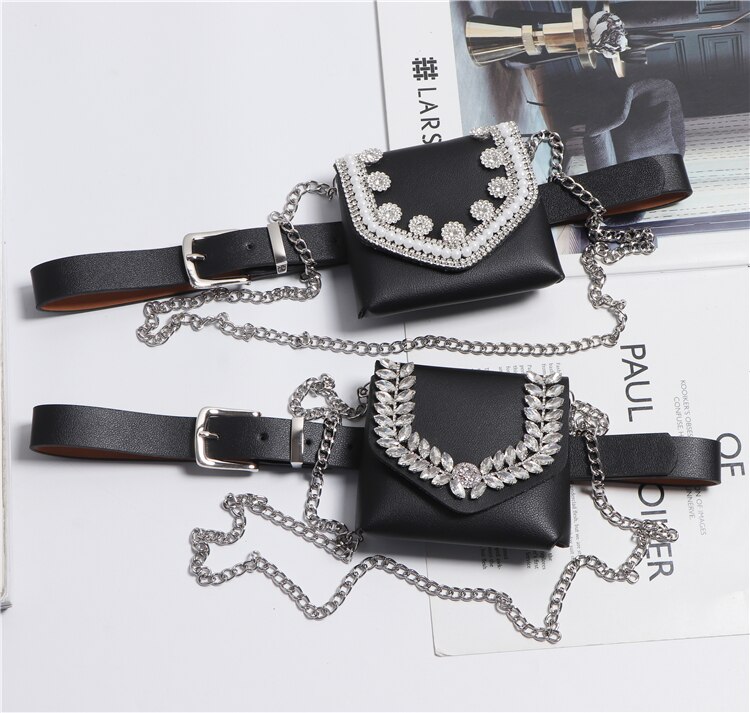 Desiger Blume Strass Taille Taschen Für Frauen PU Leder Große Größe Taille Gürtel Mini Packungen Straße Kette Bote Klappe tasche