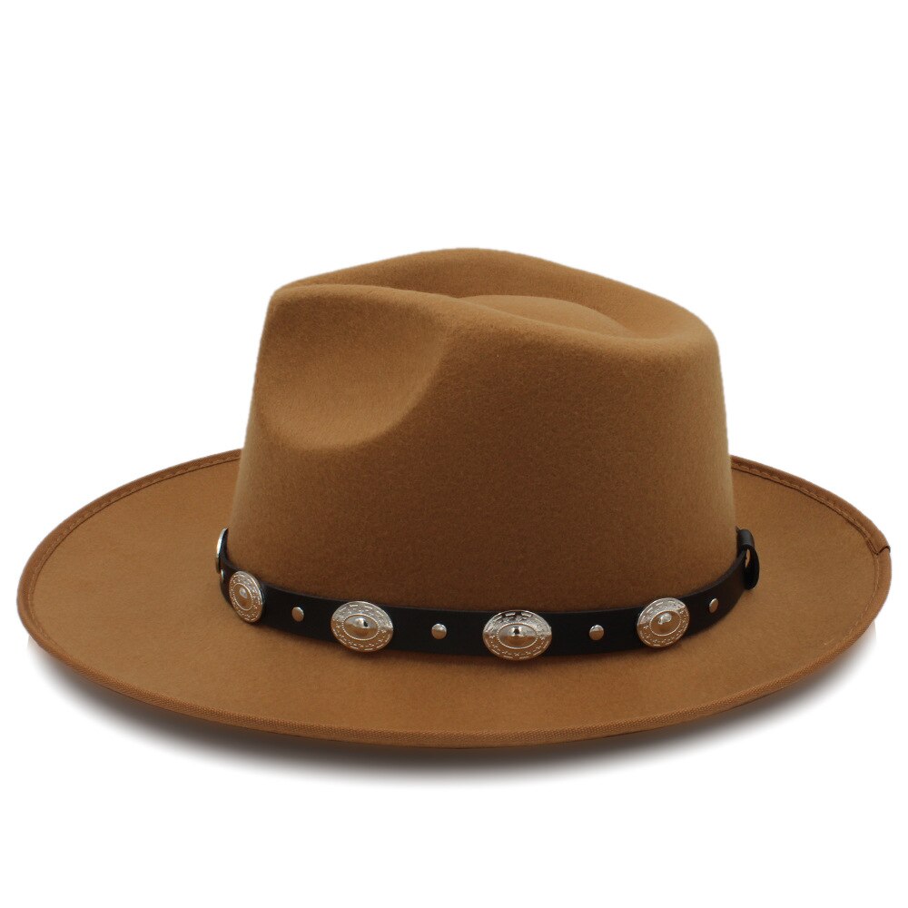 Sombrero Fedora de fieltro para mujer a la , Sombrero de otoño para mujer, Sombrero de estilo Jazz, Sombrero de señora, Reina, Sombrero Fascinator para papá, cinturón Punk: Khaki
