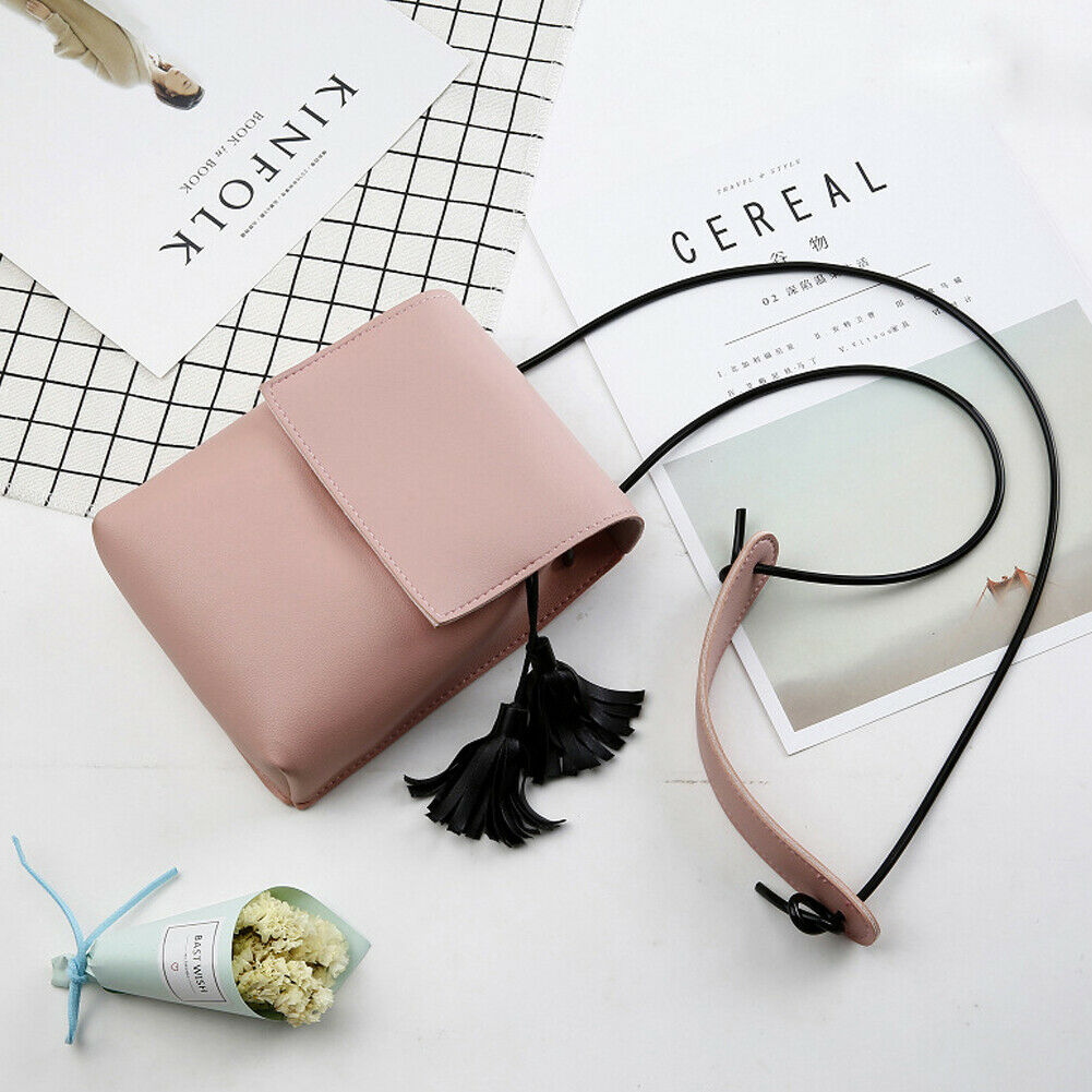 Damevesken skinn veske skulder dame cross body bag tote messenger: Rosa