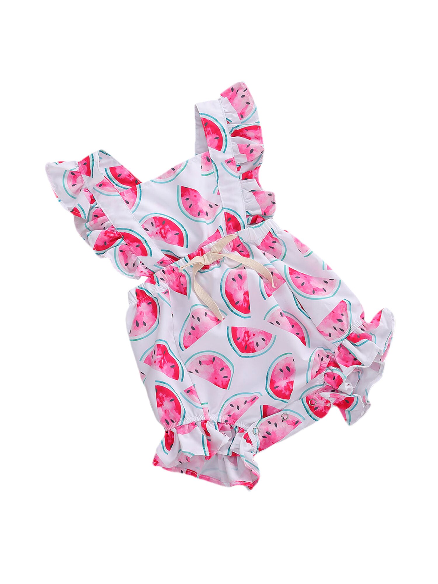0-24M Neugeborene Baby Mädchen Jungen Strampler Wassermelone Druck Rüschen Hülse Overalls Outfits
