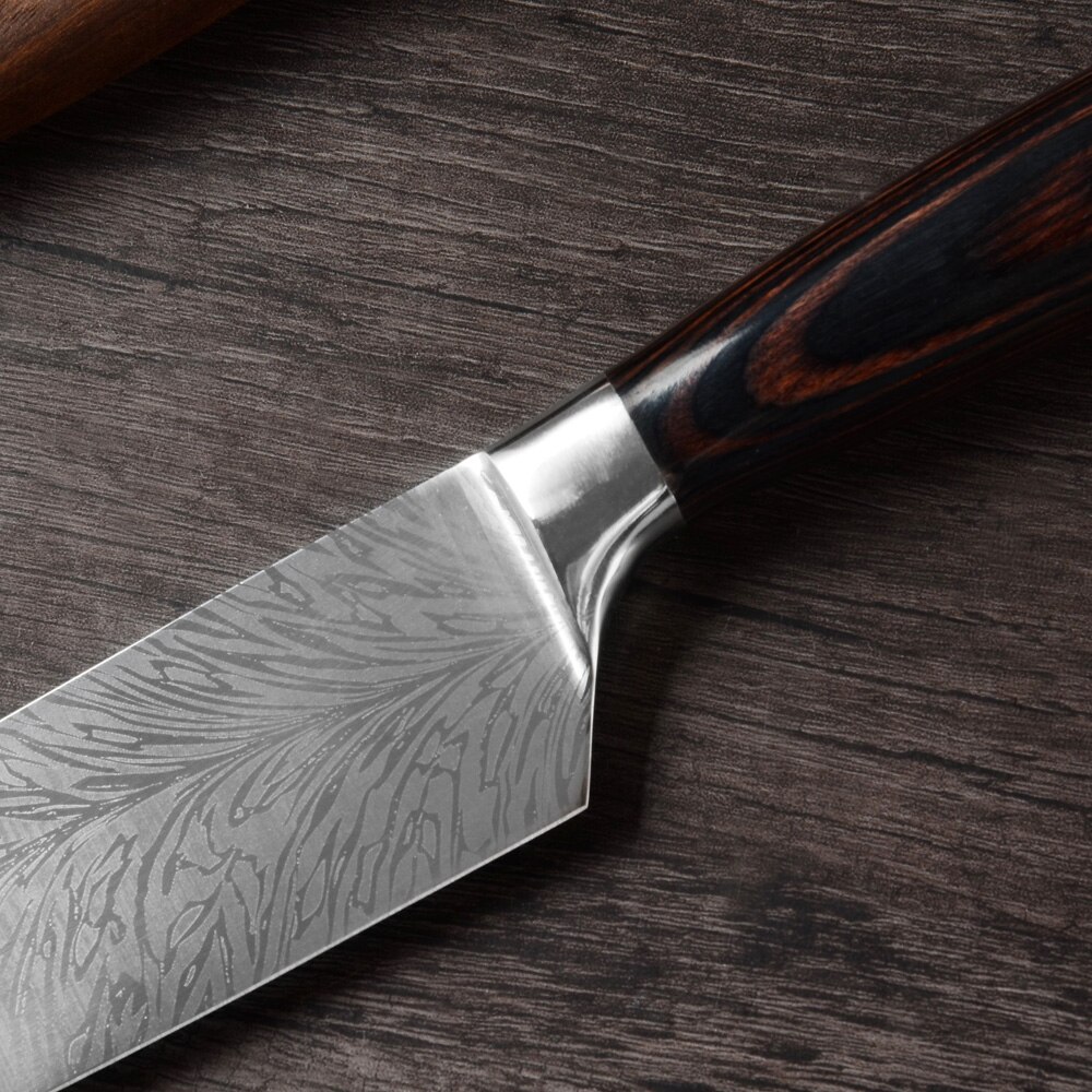 Damask køkkenkniv rustfrit stål brødknive 7 cr 17 kokknive træhåndtag køkkenudstyr toast savtakket kniv