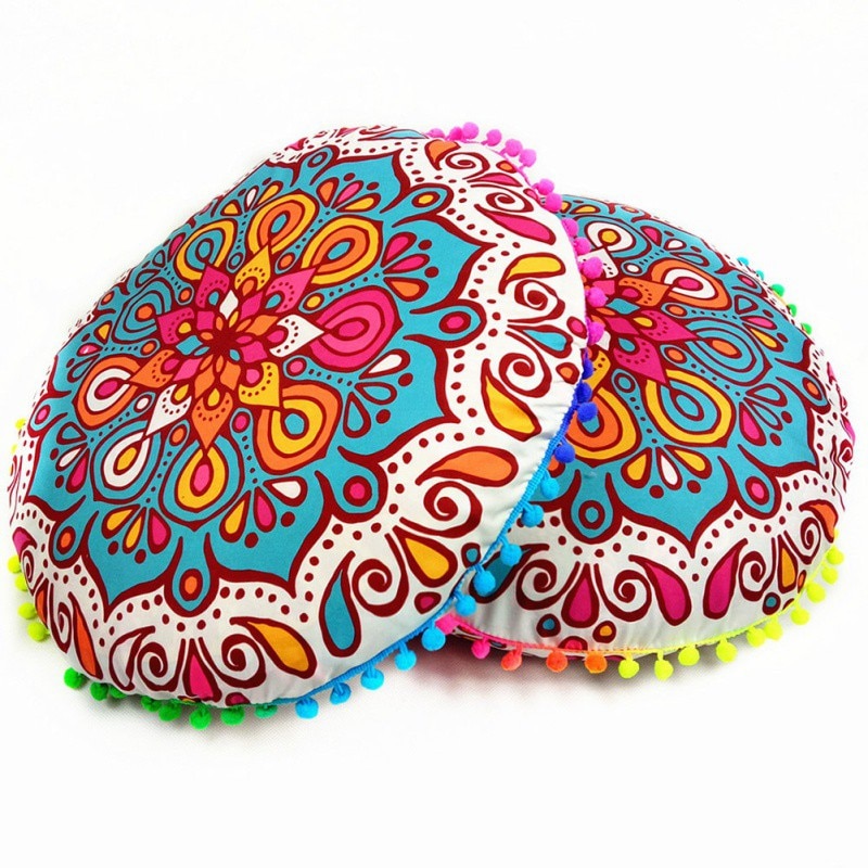 Chique ronde indiase mandala-patroon kussensloop bohemian kussens magische kleurrijke stijl kussensloop