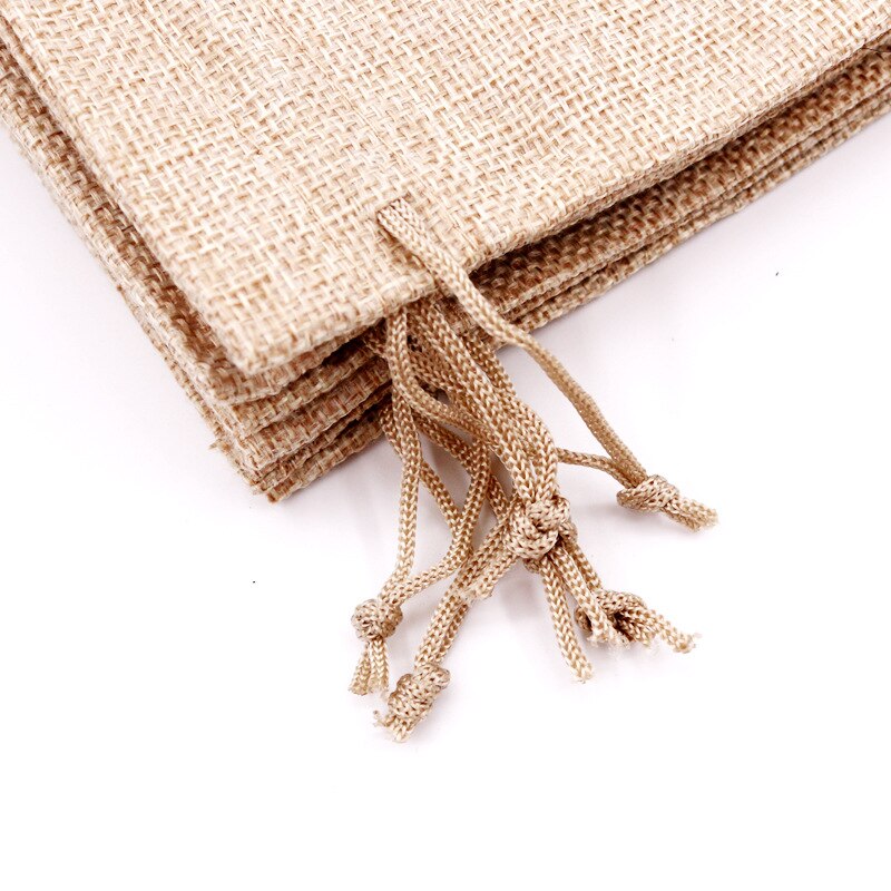 10*14cm 5PCS Burlap Drawstring Bags Jute Hessian Drawstring Sack Wedding Favor Pouches Home Party Decoration Crafts Pack