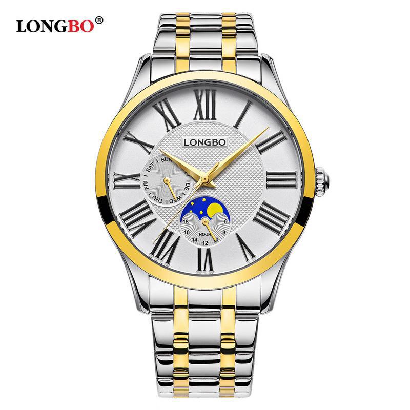 Longbo Quarzuhr Liebhaber Uhren Frauen Männer Paar Analog Voller Edelstahl Geschäft Armbanduhren lässig Gold 1/stücke: Gold Pro Mann