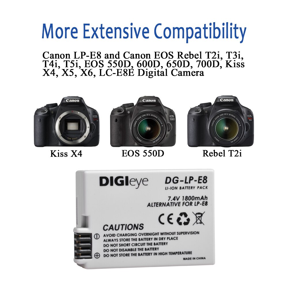 2X LP-E8 LPE8 Battery + LCD Dual Charger With Type C Port for Canon Rebel T3i T2i T4i T5i EOS 600D 550D 650D 700D Kiss X5 X4 X6