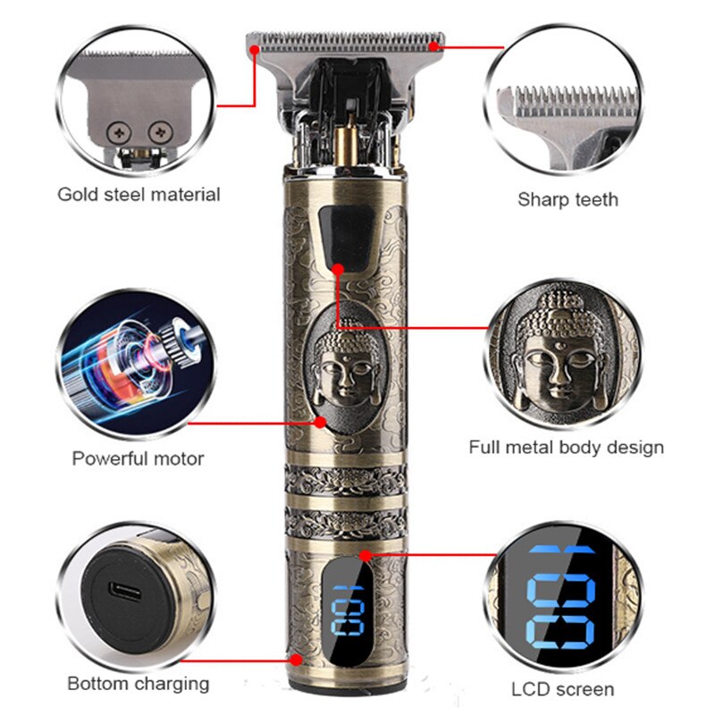 T9 Electric Hair Clipper Rechargeable Shaver Beard Trimmer 0mm Men Hair Cutting Machine Barber Hair Cutter Razor Mower for Man