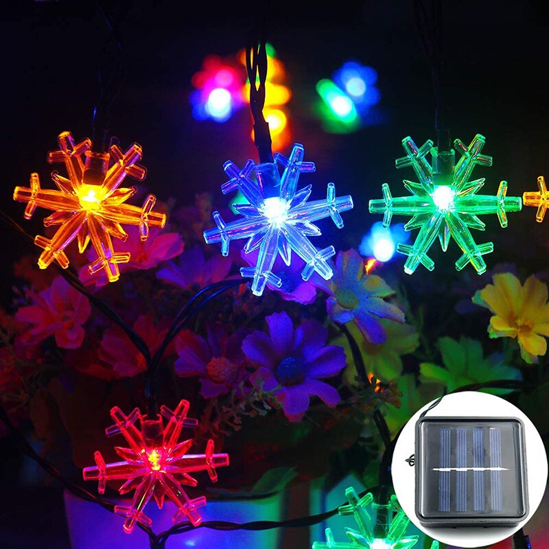 Solar Powered Snowflake 20 LED,30 LED,50 LED,100 LED String Lights,Romantic Decoration Fairy Light for Christmas, Outdoor Party: Multicolor / 12M 100LED 8Mode
