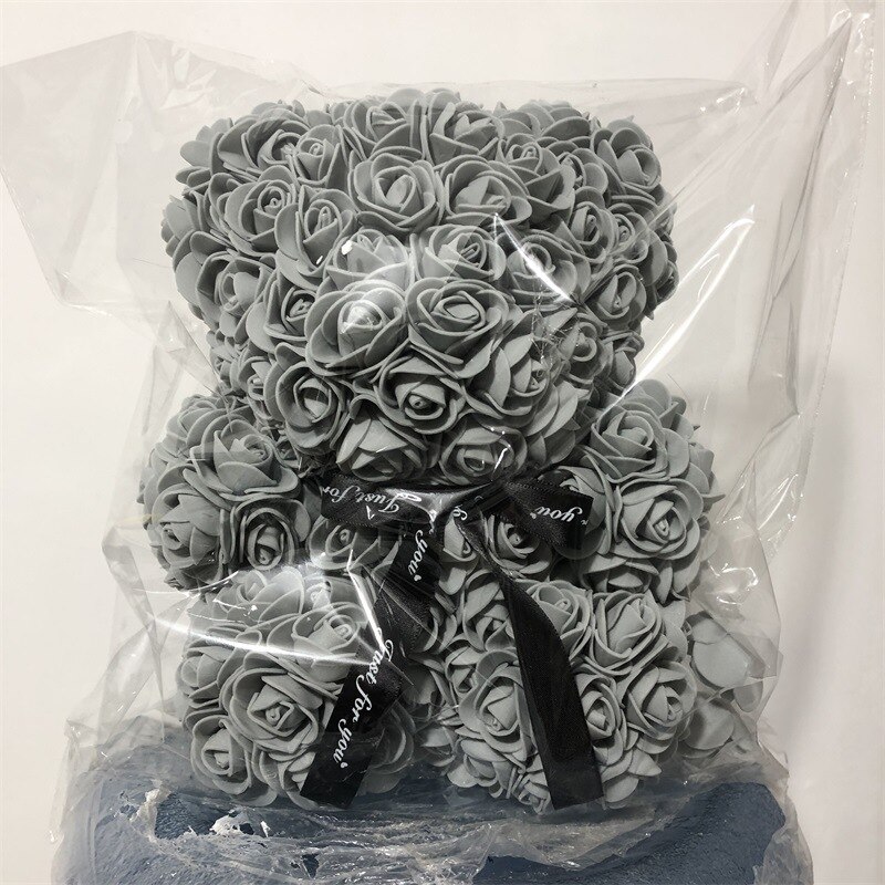 25cm Artificial Rose Teddy Bear Eternal Flower Bubble Bear Handmade Roses Bear Valentine's Day Wedding Bithday for Women: Gray