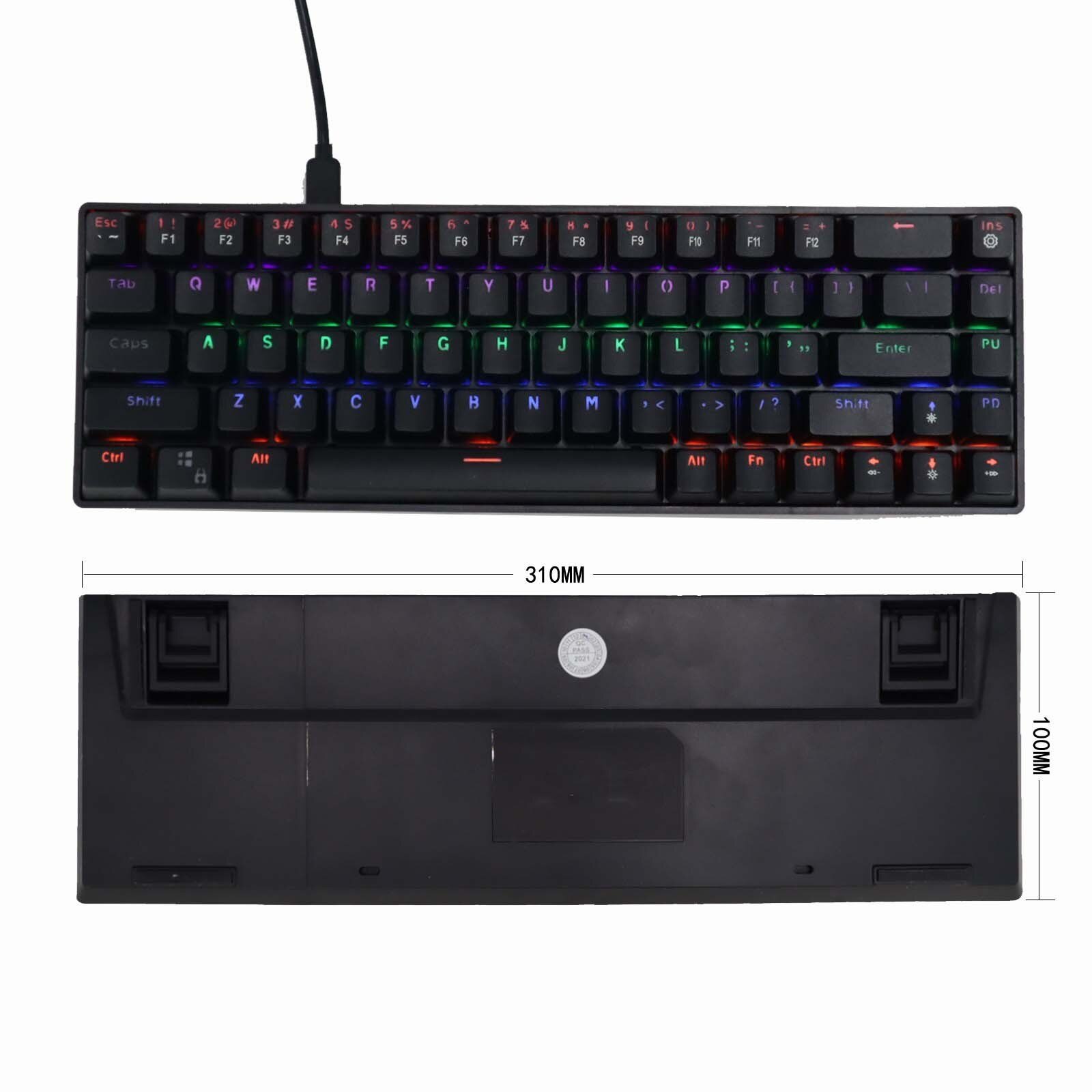 Gaming Mechanical Keyboard Computer Keyboards Gamer LED 68-key RGB Ergonomic Wired Keyboard For PC Laptop Games