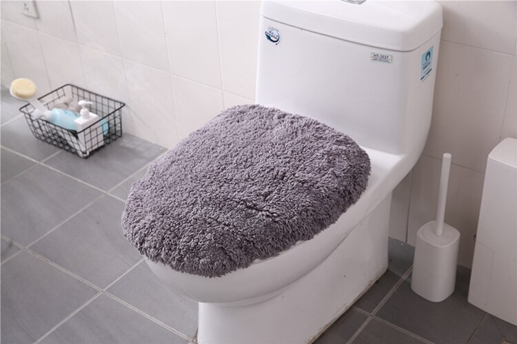 Katoenen badkamertapijt met flockbadmat, watertoilet, toiletmat, absorptiedeksel, vorm, stof: Grijze deksel