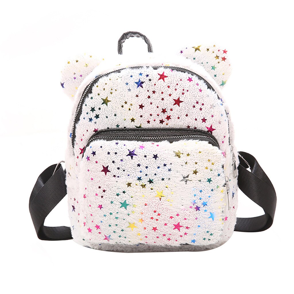 Ocardian Rugzak Eenvoudige Leuke Pluche Rugzak Ster Student Rits Tas Velours Stevige Rugzak Mochila Bolso Mujer Schoudertassen S24: White